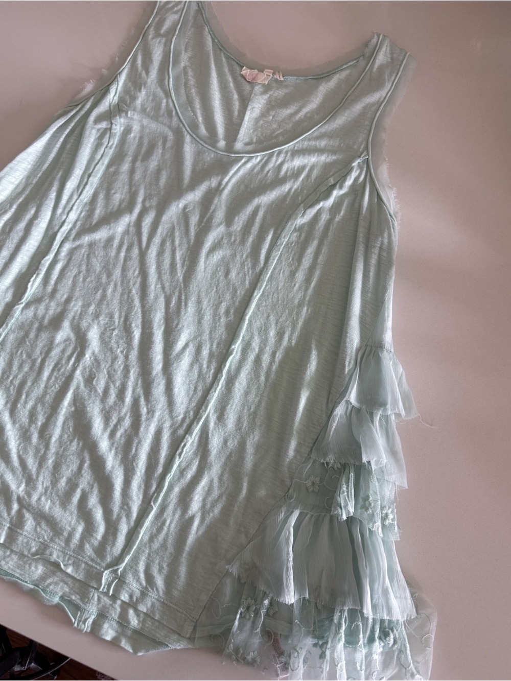 Anthropologie Sleeveless Ruffle-Hem Tank Top in Light Mint